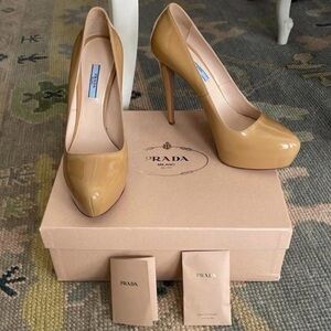 Prada patent nude pumps